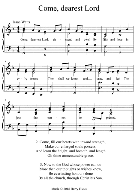 Come Dearest Lord A New Tune To A Wonderful Isaac Watts Hymn Sheet Music