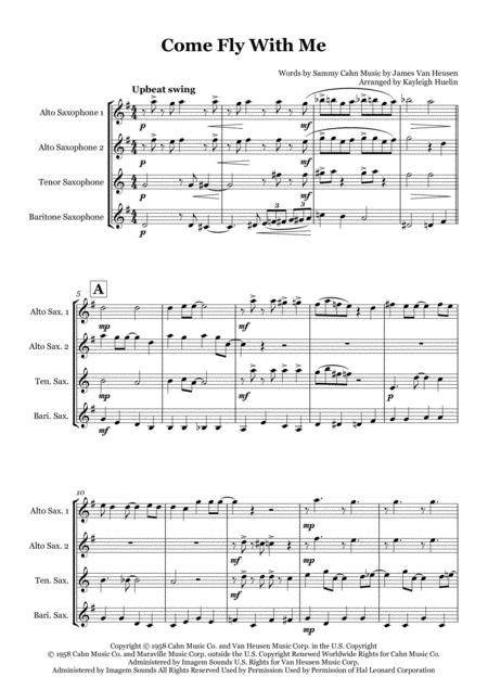 Come Fly With Me By Frank Sinatra Saxophone Quartet Aatb Sheet Music