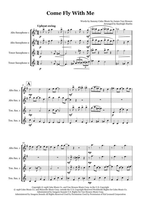 Come Fly With Me By Frank Sinatra Saxophone Quartet Aatt Sheet Music