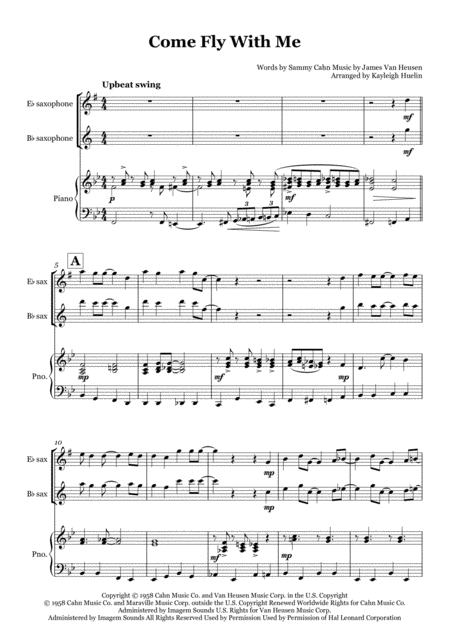 Come Fly With Me By Frank Sinatra Solo Saxophone In Eb Bb With Piano Sheet Music