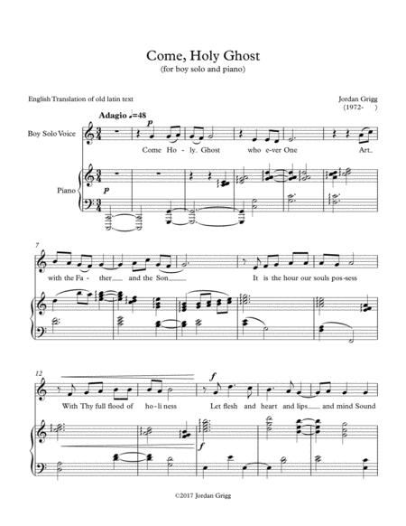 Come Holy Ghost For Boy Solo And Piano Sheet Music