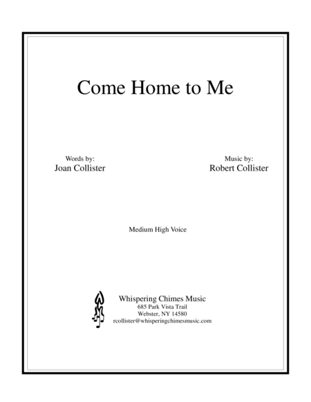 Come Home To Me Medium High Voice Sheet Music