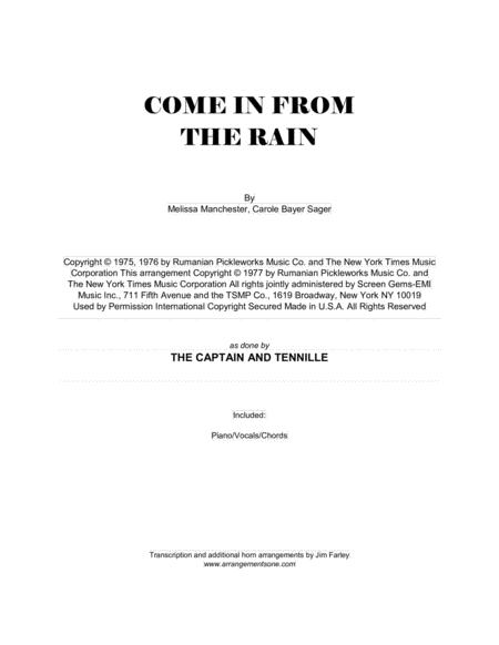 Come In From The Rain Sheet Music