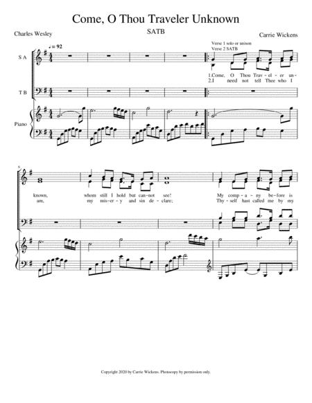 Come O Thou Traveler Unknown Satb Piano Accompaniment Sheet Music