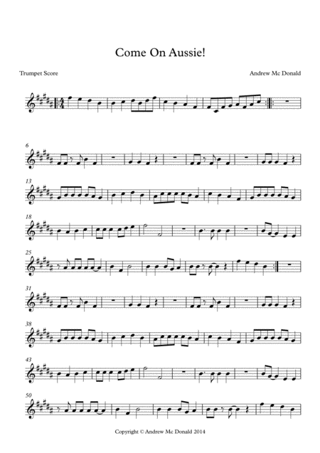 Free Sheet Music Come On Aussie Bb Trumpet Score