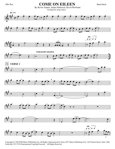 Come On Eileen Alto Sax Sheet Music