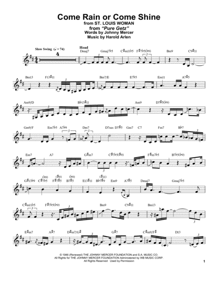 Come Rain Or Come Shine From St Louis Woman Sheet Music