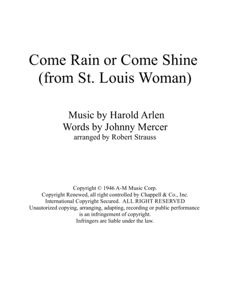 Free Sheet Music Come Rain Or Come Shine Ttbb