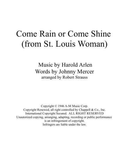 Come Rain Or Come Shine Ttbb Sheet Music