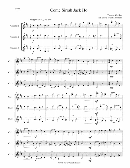 Come Sirrah Jack Ho For 3 Clarinets Sheet Music