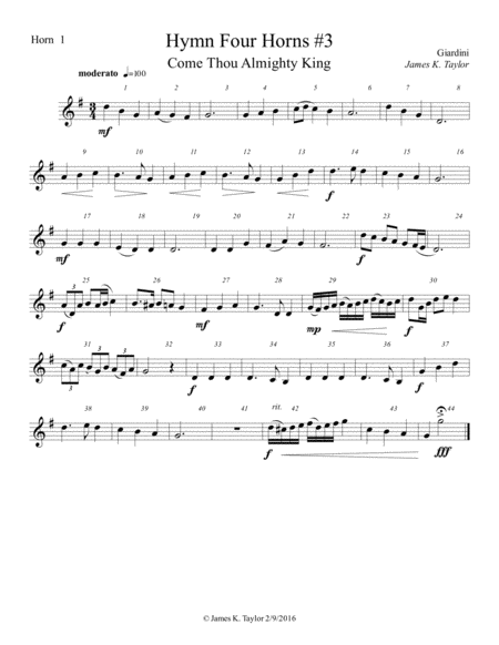 Come Thou Almighty King Horn Quartet 3 Sheet Music