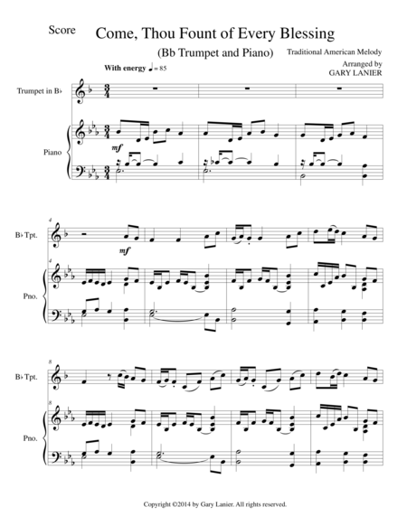 Come Thou Fount Of Every Blessing Bb Trumpet Piano And Trumpet Part Sheet Music