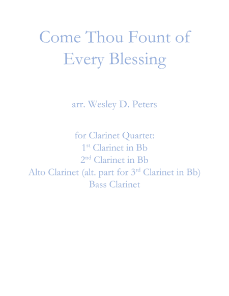 Free Sheet Music Come Thou Fount Of Every Blessing Clarinet Quartet