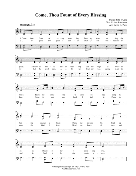 Free Sheet Music Come Thou Fount Of Every Blessing Easy Hymn In C Major