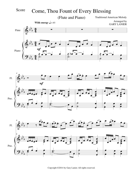 Come Thou Fount Of Every Blessing Flute Piano And Flute Part Sheet Music