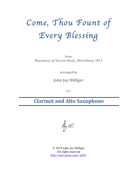 Come Thou Fount Of Every Blessing For Clarinet And Alto Saxophone Sheet Music