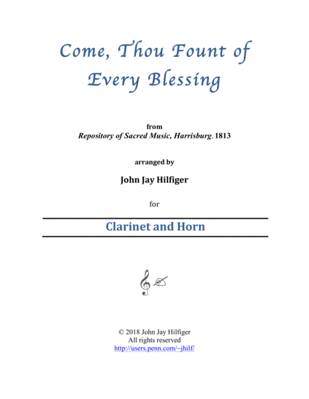 Come Thou Fount Of Every Blessing For Clarinet And Horn Sheet Music