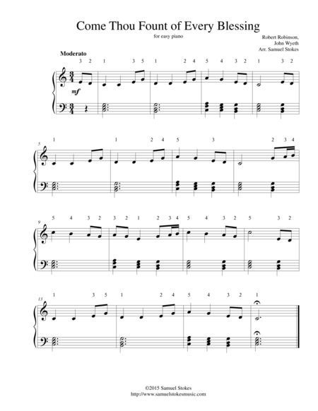 Come Thou Fount Of Every Blessing For Easy Piano Sheet Music