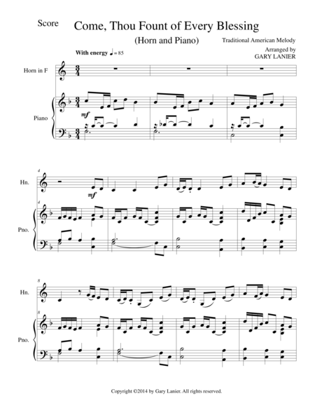 Come Thou Fount Of Every Blessing Horn Piano And Horn Part Sheet Music