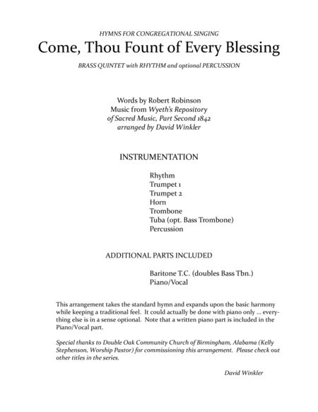 Free Sheet Music Come Thou Fount Of Every Blessing Hymn Accompaniment