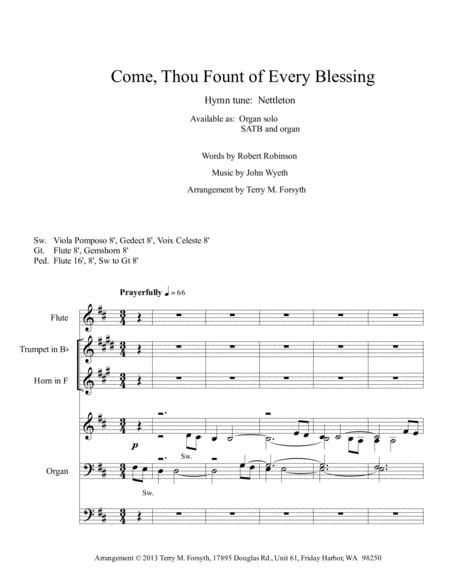 Come Thou Fount Of Every Blessing Instruments And Organ Sheet Music