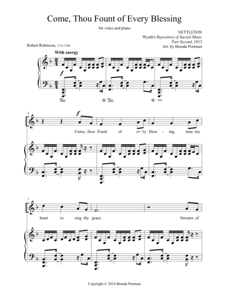 Free Sheet Music Come Thou Fount Of Every Blessing Nettleton Medium Voice Arr Brenda Portman