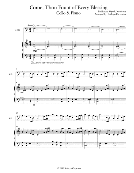 Come Thou Fount Of Every Blessing Piano Cello Sheet Music