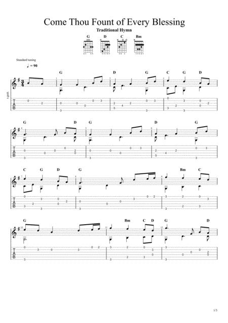 Come Thou Fount Of Every Blessing Solo Fingerstyle Guitar Tab Sheet Music