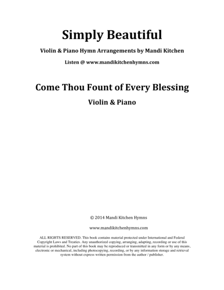 Come Thou Fount Of Every Blessing Violin Piano Sheet Music