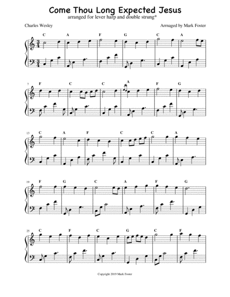 Come Thou Long Expected Jesus Arranged For Lever Harp And Double Strung Sheet Music