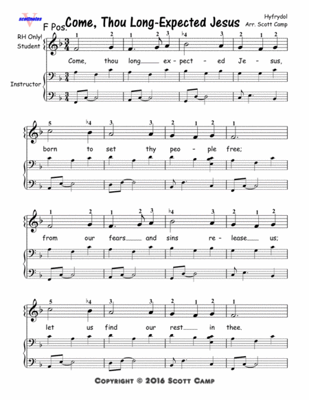 Come Thou Long Expected Jesus First Year Piano Students Sheet Music