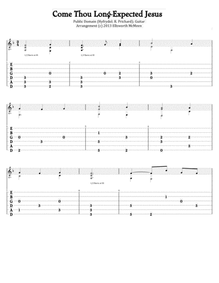 Come Thou Long Expected Jesus For Fingerstyle Guitar Tuned Drop D Sheet Music