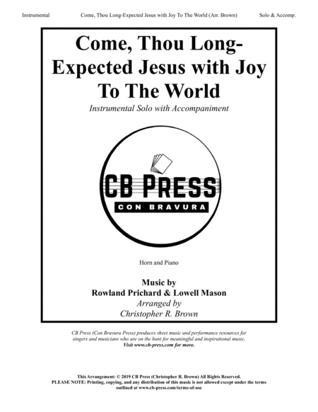 Free Sheet Music Come Thou Long Expected Jesus With Joy To The World Horn Solo With Piano Accompaniment