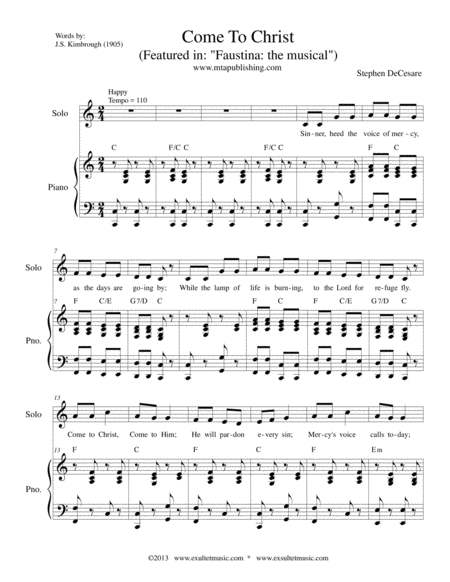 Free Sheet Music Come To Christ