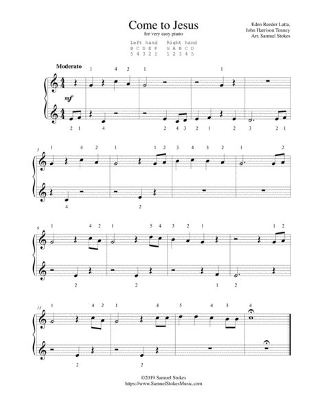 Come To Jesus For Very Easy Piano Sheet Music