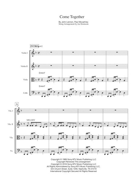 Come Together For String Quartet Sheet Music