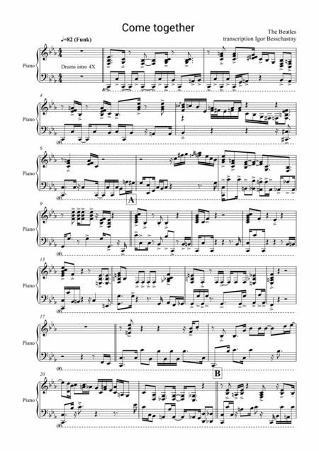 Free Sheet Music Come Together Piano Cover Part Rai Thistlethwayte Ver