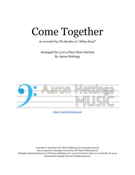 Come Together The Beatles 3 4 Piece Horn Section Chart Sheet Music