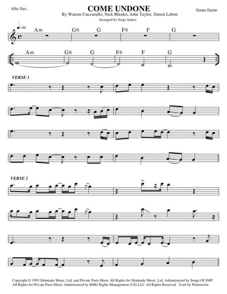 Free Sheet Music Come Undone Alto Sax