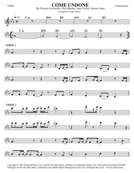 Come Undone Violin Sheet Music