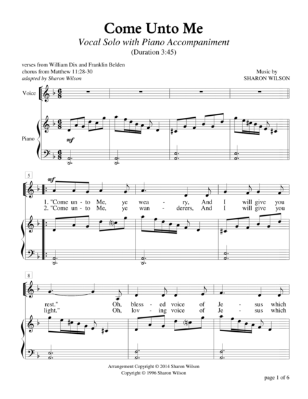 Free Sheet Music Come Unto Me Vocal Solo