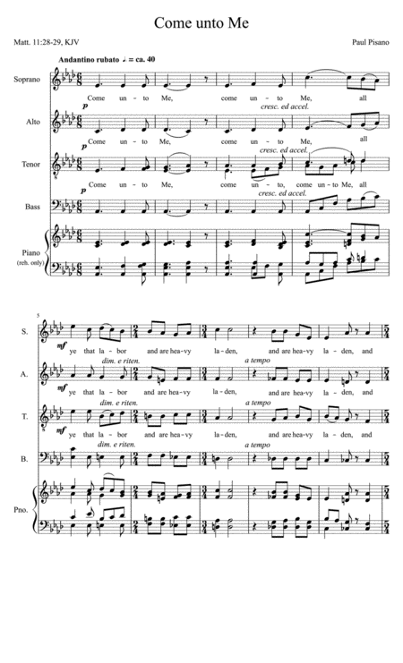 Come Unto Me Sheet Music