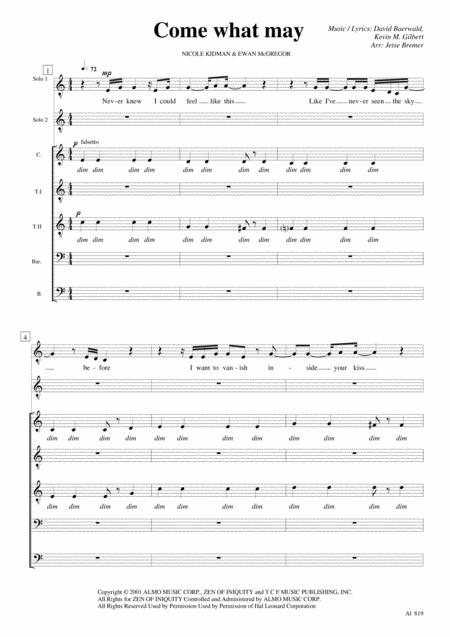 Come What May Cttbb 2 Soli Sheet Music