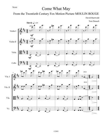 Come What May For String Quartet Sheet Music