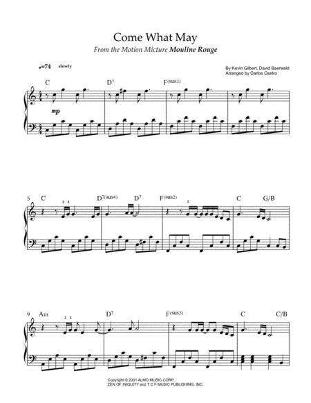 Free Sheet Music Come What May From Mouline Rouge