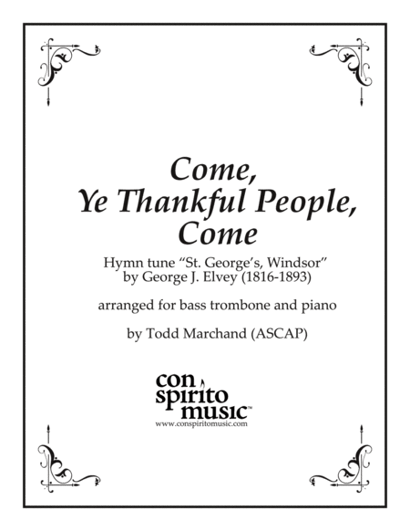 Come Ye Thankful People Come Bass Trombone Piano Sheet Music