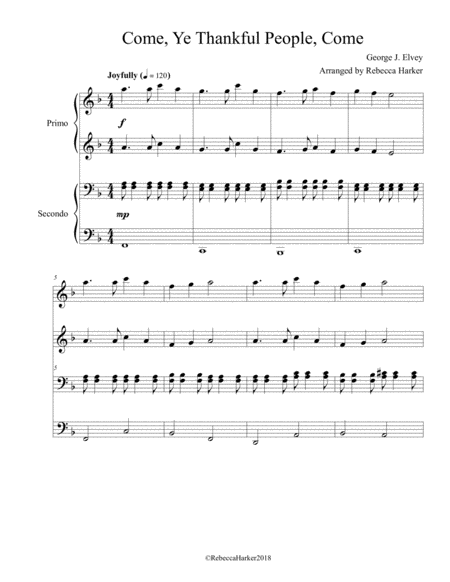 Come Ye Thankful People Come Intermediate Teacher Student Piano Duet Sheet Music