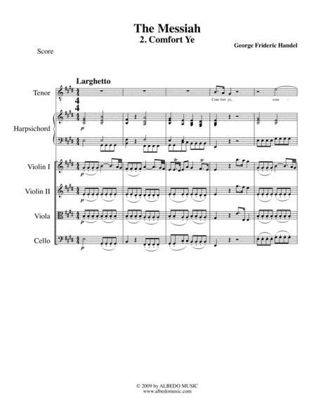 Comfort Ye From The Messiah For Solo Tenor Voice And Chamber Orchestra Sheet Music