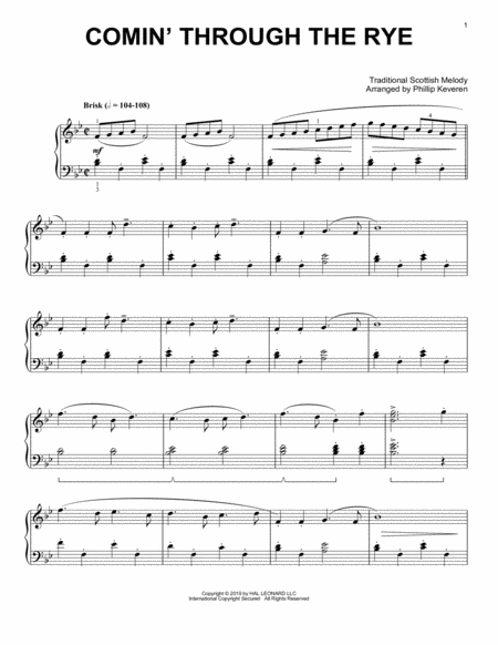 Comin Through The Rye Arr Phillip Keveren Sheet Music