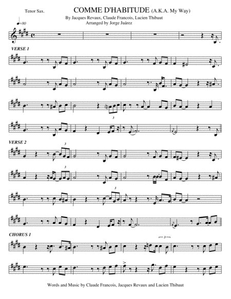 Comme D Habitude A K A My Way Tenor Sax Sheet Music